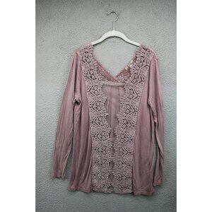 Gimmicks by BKE Long Sleeve Crochet Mesh Sheer Tunic-Medium-Cottagecore